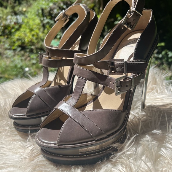 Brian Atwood Leather Lucite Platform Sandals Heels - Picture 6 of 12